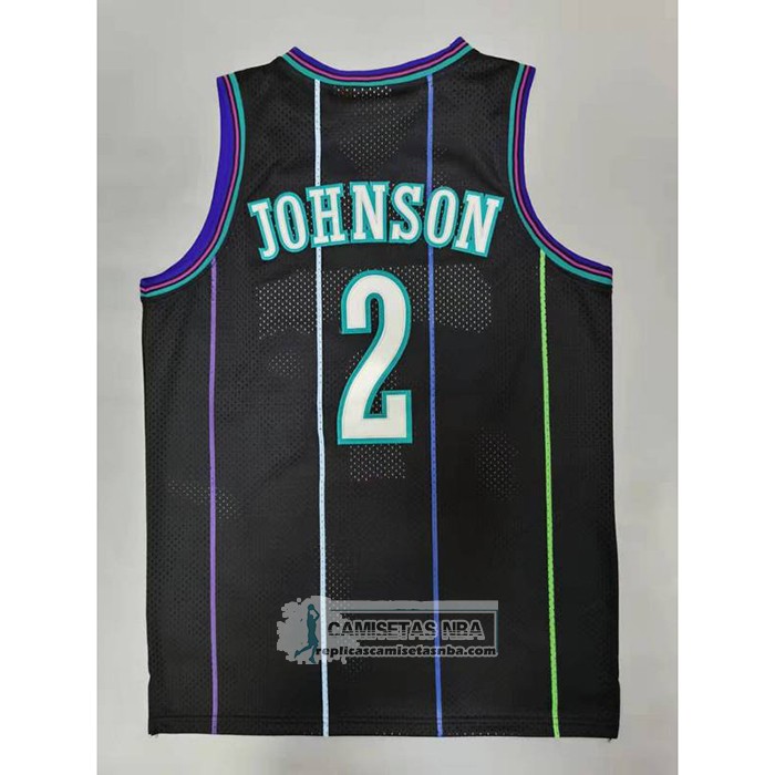 Camiseta Charlotte Hornets Larry Johnson NO 2 Mitchell & Ness 1992-93 Negro